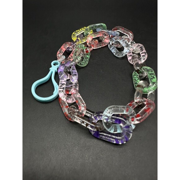 Clear Translucent Cable Link  Multicolor Acrylic Chain Link Necklace 18” - Picture 4 of 10